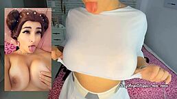 leia princess cosplay gives joi jerk off instructions with ahegao and ass fingering anal