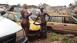 damn! tight ass fucked hard in garage quickie!