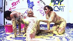 Valery Summer and Kerry Louise tongue pussy in sapphic threesome