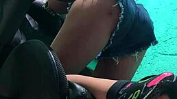 Watch me slide the whole arm into this latina blonde's pussy like a sex toy outdoors!