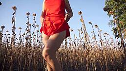 hot milf flashing her thong ass in short skirt outdoors