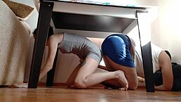 feeling so naughty hiding to rub our wet pussies under the table from stepmom