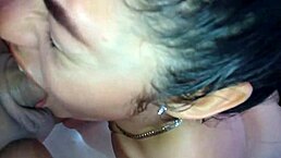 Teen Cassandra gives blowjob to nerdy older janitor