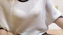 Shemale Ting Xuan In Fishnet Stockings Rides Dildo For Anal Masturbation