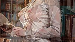 why does the blonde librarian flash her pussy outdoors?