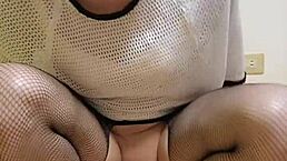 Shemale Ting Xuan In Fishnet Stockings Rides Dildo For Anal Masturbation