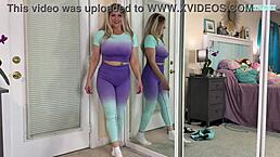sexy milf flaunts gym outfit in bedroom tease