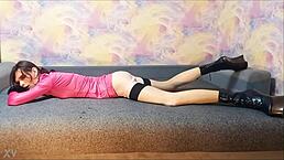 that ponygirl crossdresser is just lying on the couch