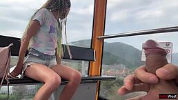 Public Dick Flashing: Girl Jerks Cock and Swallows on Ferris Wheel