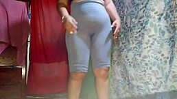 Wow, sexy Mexican brunette flashes huge ass in fishnets while working out!