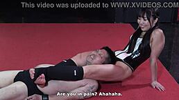 Suzuran tramples and wrestles her slave with dildos!