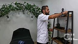 Colombian Salome Gil gets a deepthroat massage with a happy ending twist.