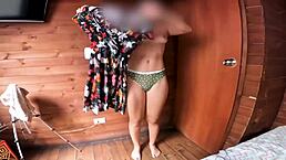 hot girl in sexy dress in cabin homemade video