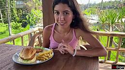 I saw this cute girl eatin a burger with cum all over her face in the cafe, what a cumwalk!