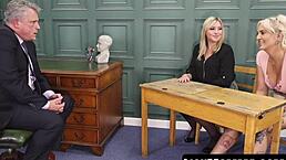 stepmom and friend suck principal's cock in taboo threesome