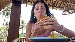 I saw this cute girl eatin a burger with cum all over her face in the cafe, what a cumwalk!