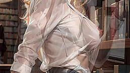 why does the blonde librarian flash her pussy outdoors?