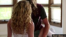 petite stepsister rides stepbros hard cock to cumshot