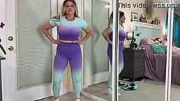 sexy milf flaunts gym outfit in bedroom tease
