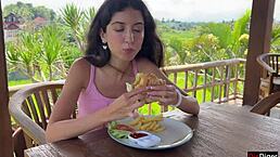 I saw this cute girl eatin a burger with cum all over her face in the cafe, what a cumwalk!