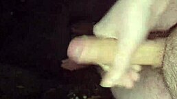 outside in the cold, this old solo guy shows his big monster cock naked
