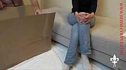 old slave locked in cage gets ass pounded by machine in bdsm, pussy exposed for cfnm sex