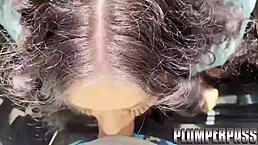 Huge tit Latina MILF blows stranger in car by laundry – risky or thrilling?