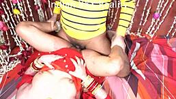 Tight Indian stepmom rides stepson in missionary with dirty talk.