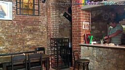 strapon dommes fuck sissy subject in the bar with domination and humiliation