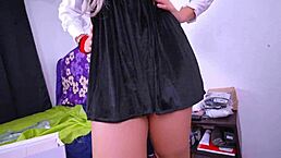 Skinny Mexican Schoolgirl Changes Clothes in Her Bedroom at Party with Friend