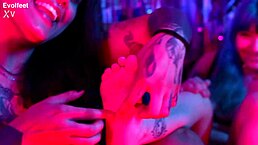 rotten venus and nath do lesbian foot fetish, sucking toes barefoot in domination scene