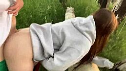 fucking my best friend's hot girlfriend hard in the forest while he sets up the tent and builds a bonfire