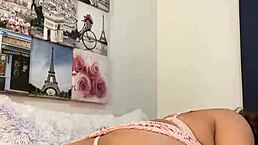 anna maria teases in pink lingerie strip