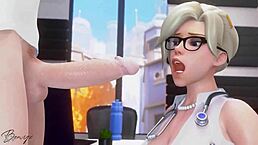 Mercy casually gives an amazing blowjob to her partner