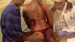 Blonde super milf fucked in fishnets with big tits and heels.