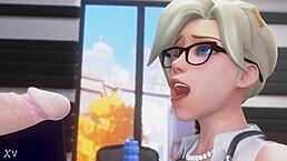 Mercy casually gives an amazing blowjob to her partner