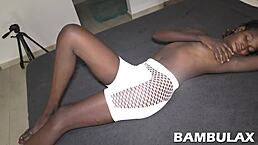 Ebony teen gets creampied from behind in POV