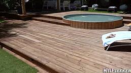 in the garden, he fucks his stepmom hard in doggystyle and missionary positions