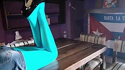 Milf with beautiful legs in pantyhose on desk