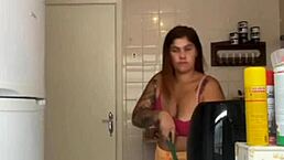 husband caught me flashing big pussy while washing balcony in bikini