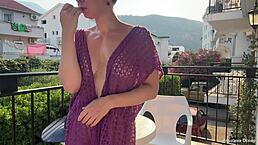 Hot Blonde Exhibitionist Wife Flashing Shaved Pussy Naked in Public Places