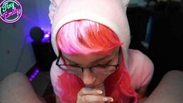 petite cosplay step-sister gives aheago blowjob and lets him cum in mouth casually