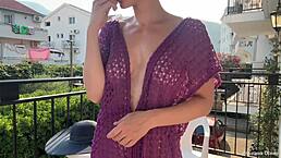 Hot Blonde Exhibitionist Wife Flashing Shaved Pussy Naked in Public Places