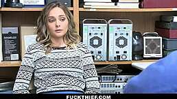 Blonde thief caught stealing, bent over for security officer's monster cock fucking her small tits?