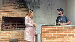 the boss tricked the bricklayer into the bathroom to get alone with him n she got wild