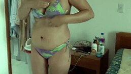 Stepson records mommy flashing in bikini on beach while masturbating