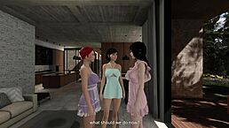 Caroline explores her fantasies in the rental cabin with strapon play and lesbian group fun