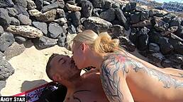 Skinny German blonde gets creampied outdoors on Fuerteventura