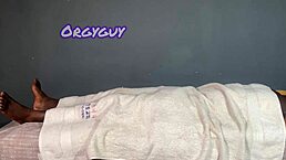 the housewife gives a massage that leads to orgasm with her therapist