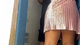 the boss tricked the bricklayer into the bathroom to get alone with him n she got wild